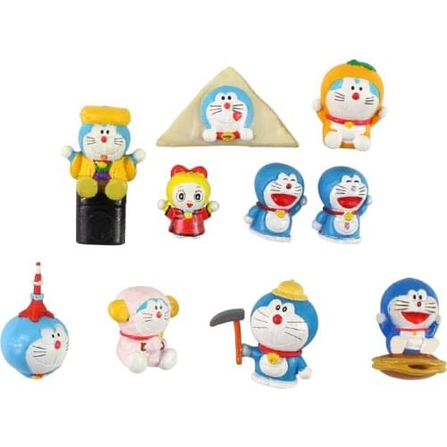 10pcs/lot Anime Doraemon Figure Toy Cute Doraemon Lantern Skating Table Tennis Mini Model Doll for Children