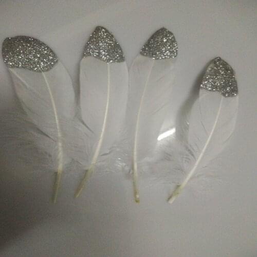 Beautiful hand paste silver goose feathers 15-20CM 10PCS DIY clothing decoration home decoration wedding