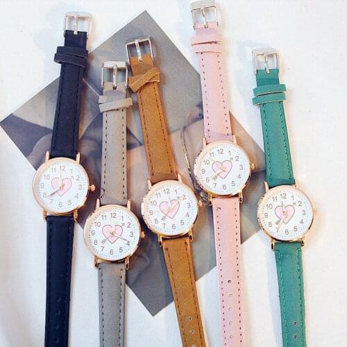 2021 Fashion Cute Women Watches Casual Leather Strap Bracelet Lovely Girl Wrist Watch Pink Heart Shape Clocks Relogio Feminino