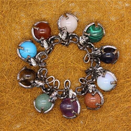 6pcs Natural stone elephant amethysts ball pendant necklace Meditation Quartz Treat Crystal Charm for Jewelry Making Free