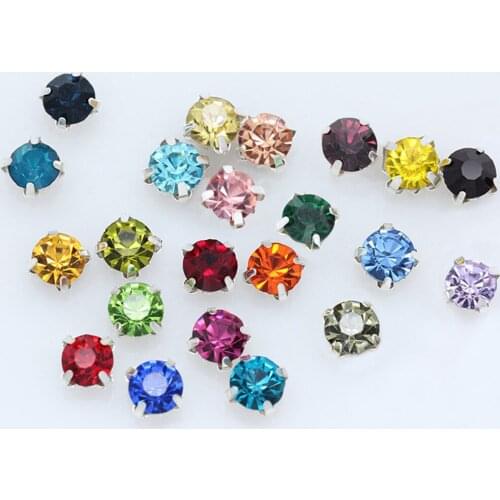 Glitter Crystal Sew On Rhinestone With Silver Claw Diy Colorful Dress Stones Round Glass Rhinestones For Clothing 100PCS/50PCS