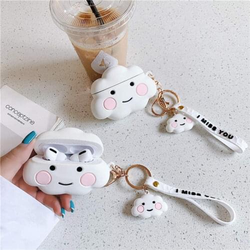 For Airpods Pro 3D Cute Cartoon Cloud Earbuds Case for Apple Airpods 1 2 3 Key Ring Wireless Earphone Cover Shell Charging Box