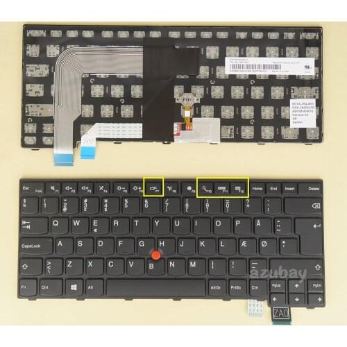 Danish DK Keyboard for Lenovo Thinkpad T460S, T470S, 13 Gen 1, 13 Gen 2, 01YT109 01YR055 00PA502 00PA420, Black Frame