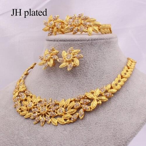 Dubai luxury gold color jewelry sets African indian bridal wedding gifts party for women Necklace Bracelet earrings ring set