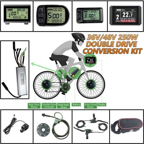 Schcuk Double Driver Electric Bicycle EBike Conversion Kit 16-29 Inch 700C 36V/48V 250W Front and Rear Hub Motor Wheel