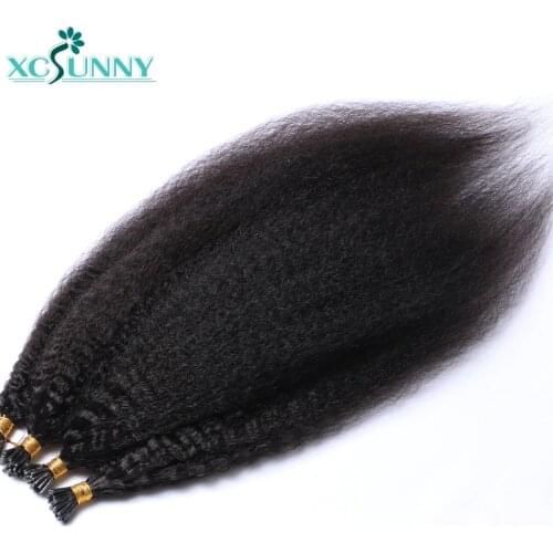 Itip Human Hair Extensions Kinky Straight Remy Brazilian Stick I Tip Hair Extensions For Black Women 0.95g/strand 16-24" xcsunny