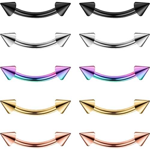 10 Piece 16G 316L Stainless Steel Curved Spikes Bars Eyebrow Ear Lip Navel Ring Body Piercing