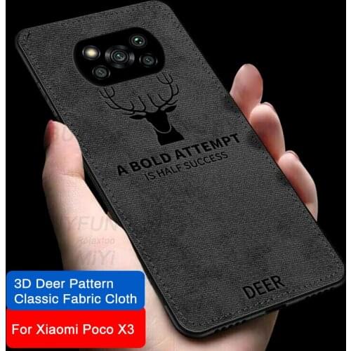 Classic Fabric Deer Pattern Cloth Covers Case for PocoX3 Poxo Poko Litte X 3 Poco X3 Pro NFC NFS GT TPU Soft Frame Bumper Coque