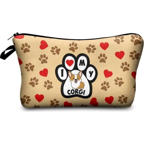 Corgi Cosmetic Bag Print Women Brand makeup bags Cute bag headset candy Cosmetic printing Collection Casual men zipper letter