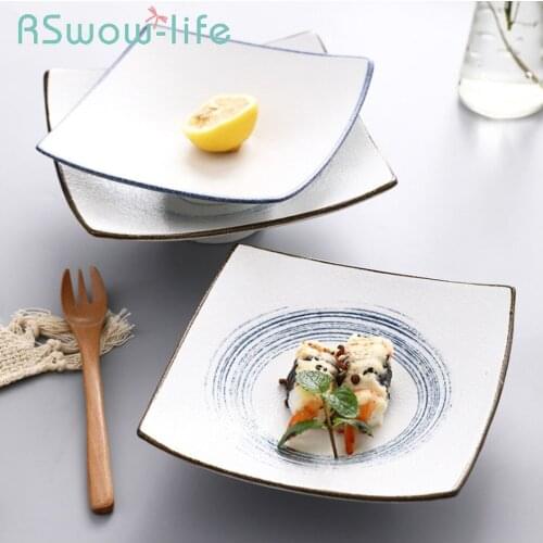 Creative Ceramic Dish High Square Dining Dishware Hotel Restaurant Fruit Plate Ceramic Serving Dishes For Kitchen Plates