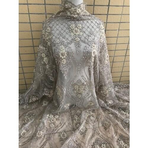 Beaded lace fabric Top grade embroidered lace fabric Fashionable SYJ-72681 for wedding dress