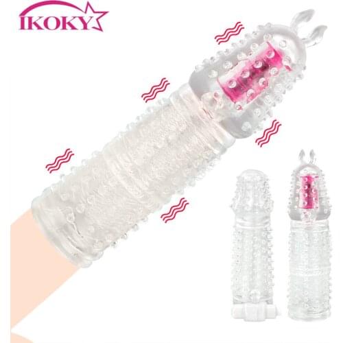Penis Sleeve Vibrator Reusable Condom For Men Delay Ejaculation Particle Condoms Rabbit G Point Stimulation Sex Toys for Men