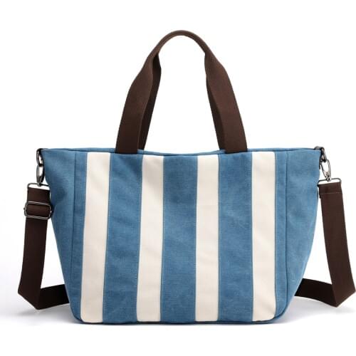 Fashion Womens Canvas Striped Bucket Handbag Shoulder Bag Messenger Bag Multifunction Travel Large Satchel