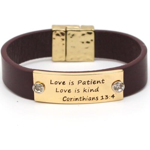 Fashion Brown Genuine Leather Bracelet Customized Personality Engrave Logo Magnet Buckle Bangle Men Women Gifts Jewelry