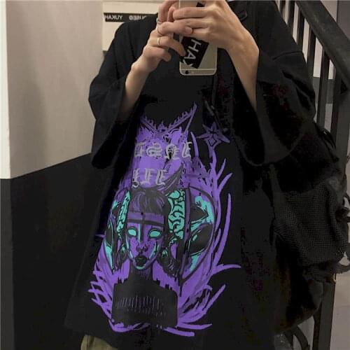 Mens Womens Short-sleeved T-shirts INSstudios. Korean Trend Dark Magic Circle Portrait Printing Harajuku Wild Loose Goth Punk