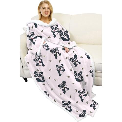 Soft Warm Blanket Long Coral Fleece Blanket with Sleeves Coral Fleece Pocket Blanket Adult Winter Wash Flannel Blankets Robe