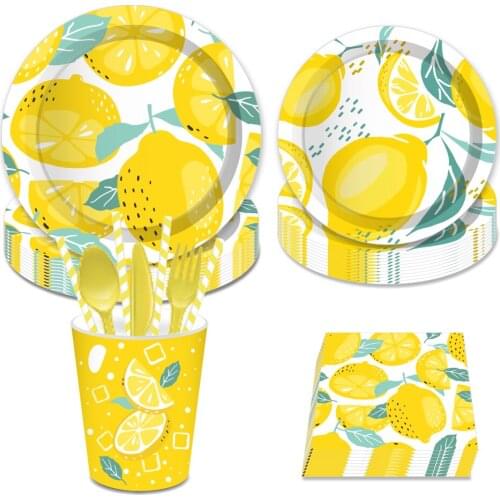 Baby Shower Yellow Fresh Lemon Theme Party Decorations Disposable Napkins Tableware Sets for Summer Happy Birthday Party Favors