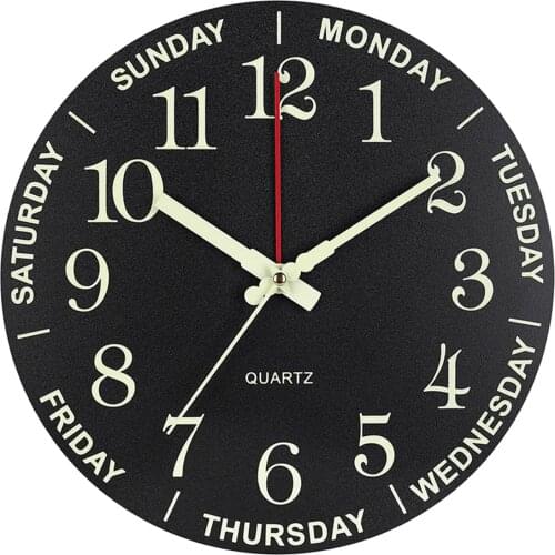 12'' Luminous Day of The Week Wall Clock Non-ticking Indoor Hotel Shops Cafe