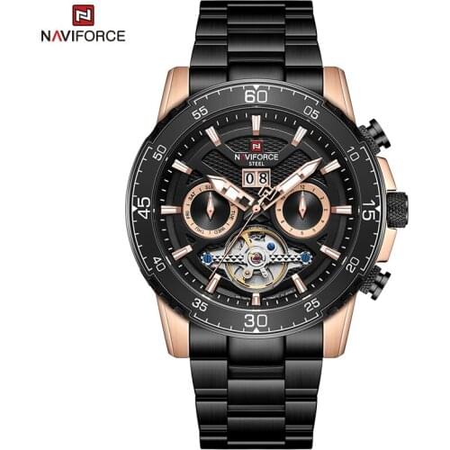 NAVIFORCE 2021 New Mens Watch Fashion Luxury Waterproof Stainless Steel Watch Complete Calendar Clock Hands Can Be Illuminated