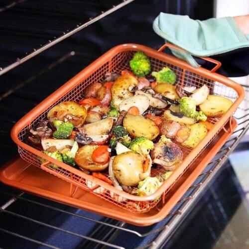 New Copper Rectangle Crispy Tray Fry Pan French Chef Basket Easy Clean Kitchen Cooking Crispy Tray Baking Pan BBQ Barbecue Tray