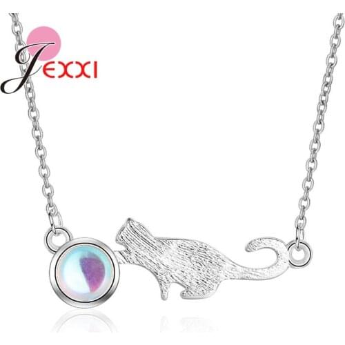 New Arrival Naughty kitten Play Ball Charm Jewelry For Women 925 Sterling Silver Pendant Necklace Vintage Fine Gift