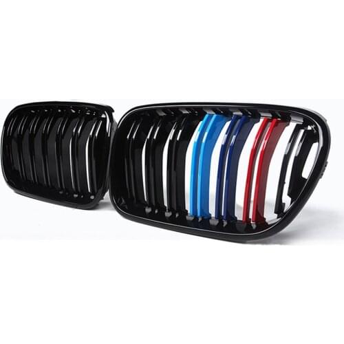 A Pair Dual Slat Front Bumper Grills Kidney Grille For BMW F25 X3 2010-2013 Gloss Black/M Color Car Styling Accessories