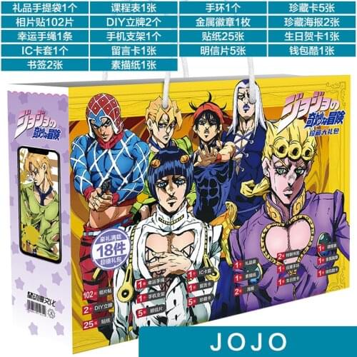 Anime JoJos Bizarre Adventure Gift Bag Giorno Mista Narancia Postcard Badge Poster Bookmark Fans Collection Lucky Gift Toy