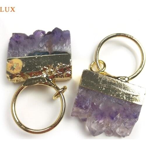 Natural Raw Stone Amethyst Pendant Healing Crystal Pendant Gold Amethyst Pendant Healing Pendant For Necklace Designer Charms