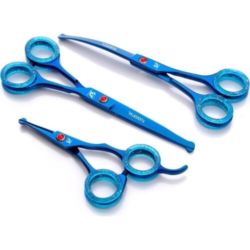 4.5 6.5 inch Round-headed Professional safe pet scissors for cat dog grooming High Quality 9CR Blue Straight Curved Scissors