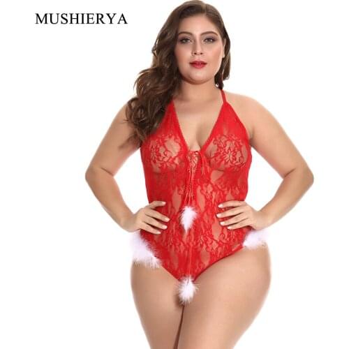 MUSHIERYA Sexy Christmas Teddy Lingerie Lace Plus Size Sexy Erotic Lingerie Bodysuit Women Underwear Porn Lenceria Costumes 2019