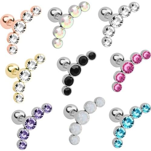 1PC Zircon Stud Earrings Set Cartilage Earring Tragus Stainless Steel Earing Helix Crystal Piercing for Women Body Jewelry 16G