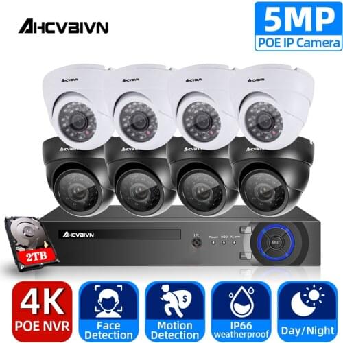 Face Detection H.265 POE 5MP Video Surveillance Kit 4K 8CH POE NVR CCTV System Weatherproof CCTV Security POE IP Dome Camera
