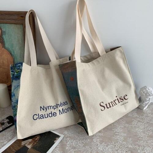 Shoulder Bags Oil Painting Student Schoolbag Shopping Organizer Ins Literary Simple Large-Capacity Canvas Bag Сумка Шоппер