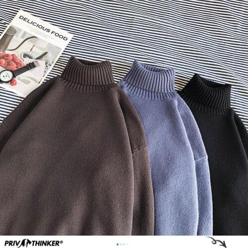 Winter Warm Mens Turtleneck Sweaters Solid Color Korean Man Casual Knitter Pullovers 2020 Harajuku Male Sweaters