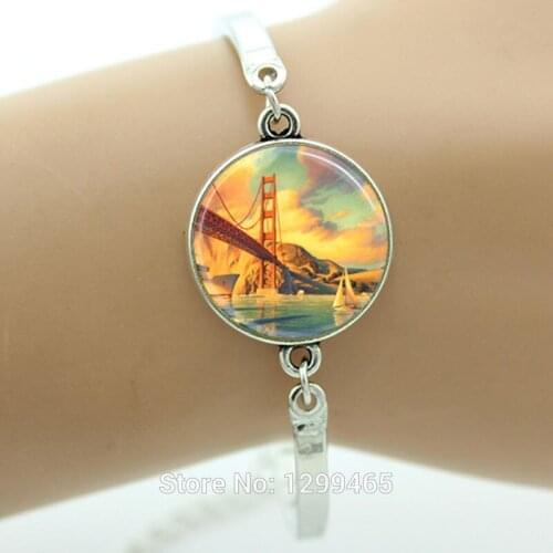 Golden Gate Bridge Vintage Charm bracelet winter style gift for everyone San Francisco Vintage Travel Poster California B121