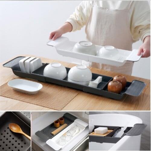 Retractable Bathroom Shelf Bathtub Tray Shower Caddy Bamboo Bath Tub Rack Towel Wine Book Holder Storage Organize Accessories