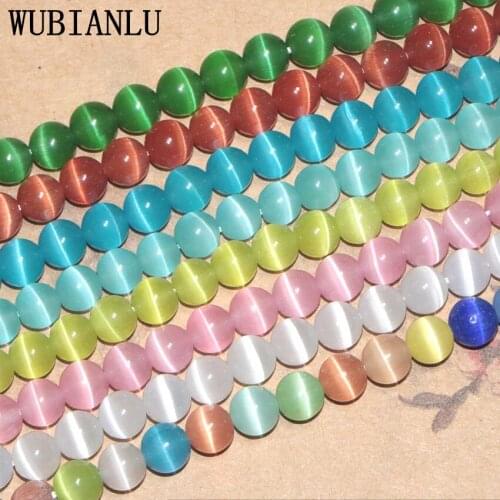 WUBIANLU 15 Colors 8mm Opal Stone Pink Blue White Cats Eye Stone Round Loose Beads For Jewelry Making DIY Necklace Bracelet