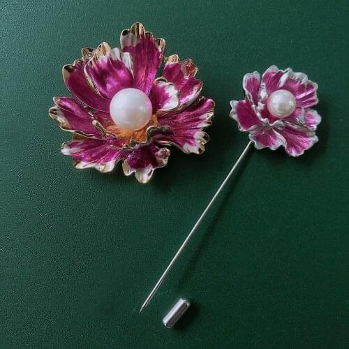 Morkopela Begonia Flower Enamel Pin Fashion Pearls Banquet Pins For Women Luxury Big Brooches Scarf Clip Jewelry