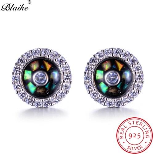 Solid s925 Sterling Silver Earrings Rainbow Crystal Round Stud Earrings For Women Men Mystic Topaz Wedding Earrings Jewelry Gift