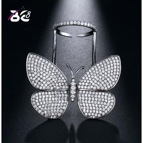 Be 8 2018 Hot Sale Luxury Cubic Zirconia Fashion Jewelry , Fly Butterfly Shape Adjustable Size Rings for Women Gift R085