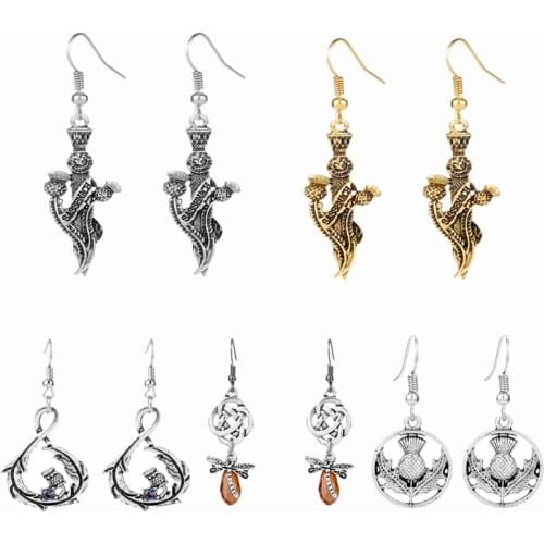 Women Earring Jewelry Movie Outlander Theme Ear Drop Cute Scotland Thistle Dragonfly Shape Pendant Earrings Girls Party Trinket
