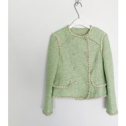 Korean Chic Temperament Long-sleeved Large Lapel Double-breasted Tweed Womens Jacket Fall Winter Clothes Chaquetas Para Mujer