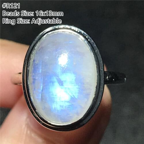 Top Natural Blue Light Moonstone Ring Jewelry For Woman Lady Man Crystal Silver 11x8mm Oval Beads Gemstone Adjustable Ring AAAAA