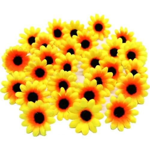 100Pcs Colorful Artificial Flower Head Sunflower Home Decor Faux Silk Flower Scrapbooking Craft Simulated Bouquet for Garden