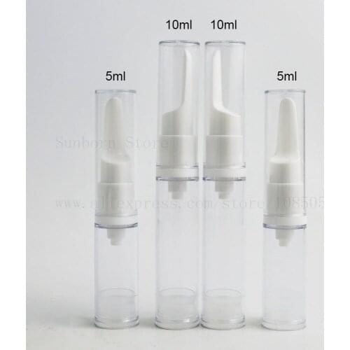 12pcs Airless Pump Bottle Pack of 5/10/15ml Vacuum Reusable Refillable Plastic Travel Empty mini Eye Cream Clear Bottles