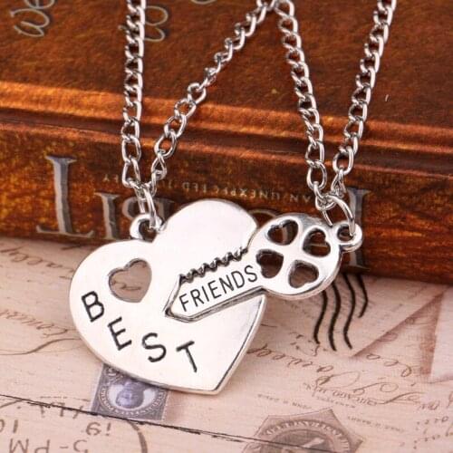 2PC/Set Best Friend Key Heart Pendant Charm Chain Necklace Women Men Friendship Jewelry BFF Friends Necklaces Xmas Party Gifts