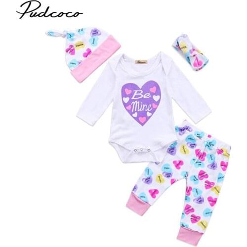 New Style Newborn Toddler Baby Girls Clothes Long Sleeve Romper +Pants+Hat+Headband 4pcs Outfits Baby Clothing Set