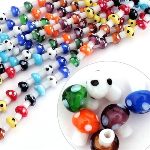 40pcs 10x12mm Mixed Color Mushroom Shaped Murano Lampwork Glass Smooth Loose Holes Beads Fit for Jewelry Making Beading Bracelet