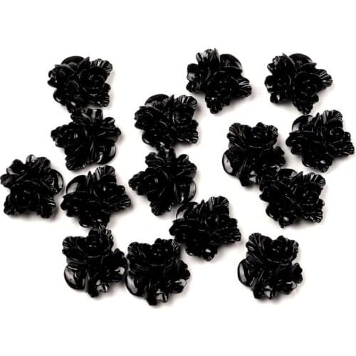 50Pcs Black NOT Hole 16x16mm Resin Flowers Loose Beads Flatback Cabochon Scrapbooking Jewelry Finding Making DIY Accessories