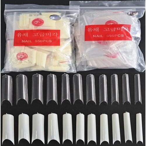 550PCS/Bag-10Size Half-Cover Clear/Nature False Nail,Acrylic Nails Art Tips,ABS Fake XL- Shape"C" Curved Fake #TD44B